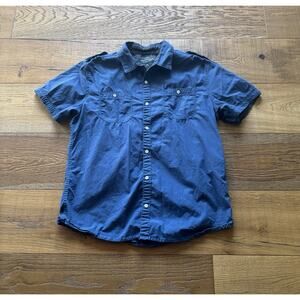PD&C Peached Poplin Tailored Utility Shirt Blue Large 100% Cotton Gorpcore